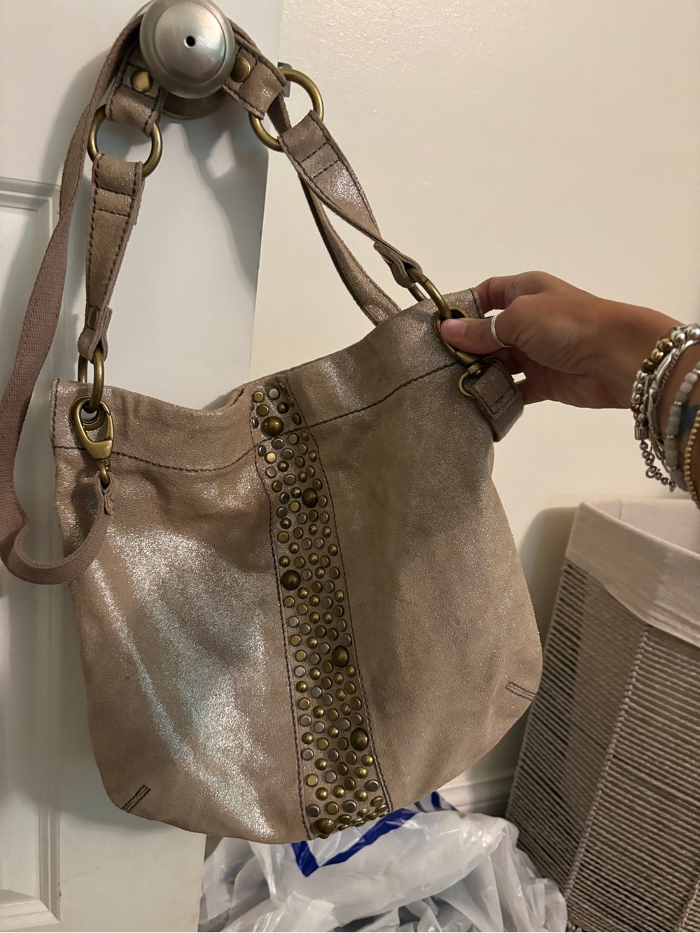 Fossil Studded Taupe Shoulder Bag